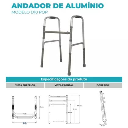 Imagem de Andador Alumínio Fixo Móvel Dobrável D10 Pop 100 Kg Dellamed