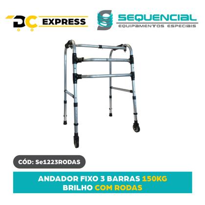 Imagem de Andador Articulado 3Barras Rodas Regulável 150kg Sequencial