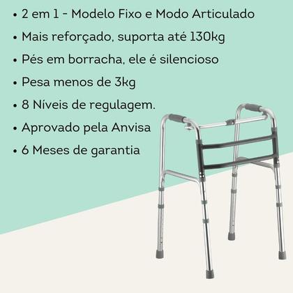 Imagem de Andador Articulado Dobrável 3 Barras Alumínio D10 para Idoso Ortopédico Regulável Dellamed