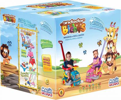 Imagem de Andador Bichos Azul Menino Com Capacete Luz e Som Magic Toys