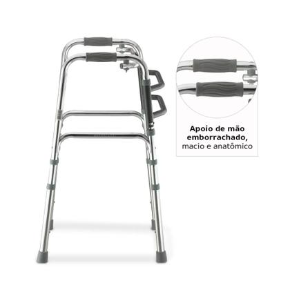 Imagem de Andador de Alumínio 3 em 1 D10 Dellamed Fixo, Móvel e Articulado, Dobrável, Ajustável em 8 Alturas e Suporta até 150kg