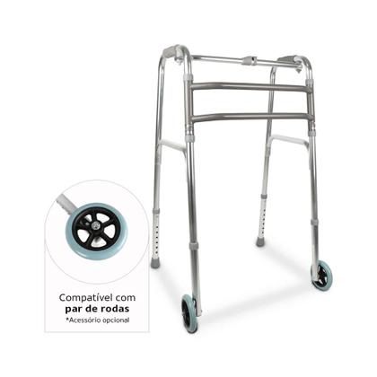 Imagem de Andador de Alumínio 3 em 1 D10 Dellamed Fixo, Móvel e Articulado, Dobrável, Ajustável em 8 Alturas e Suporta até 150kg