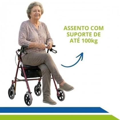 Imagem de Andador de Alumínio Idoso com Assento, Rodas, Regulagem de Altura e Cesta