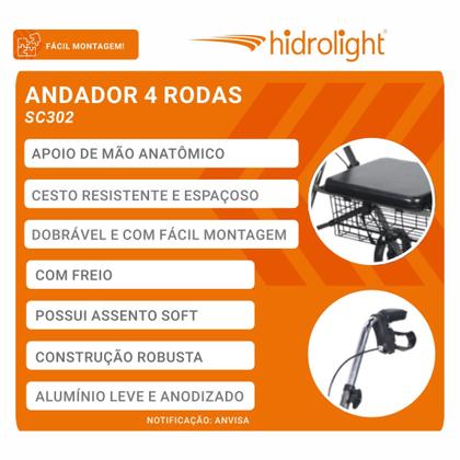 Imagem de Andador Dobrável Regulável Com Assento 4 Rodas (adulto/idoso)- Hidrolight