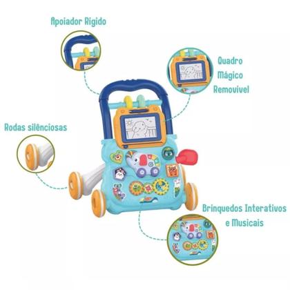 Imagem de Andador Empurrador Multiatividades Infantil Bebê Musical Azul