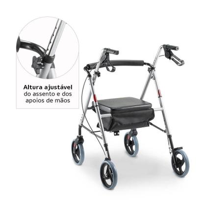 Imagem de Andador Idoso 4 Rodas de Alumínio Dobrável Dellamed com Assento D12 6248