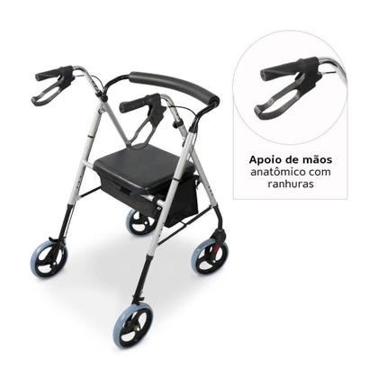 Imagem de Andador Idoso 4 Rodas de Alumínio Dobrável Dellamed com Assento D12 6248