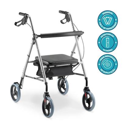 Imagem de Andador Idoso 4 Rodas de Alumínio Dobrável Dellamed com Assento D12 6248