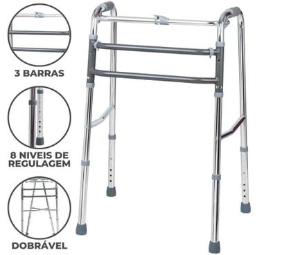 Imagem de Andador Idoso Adulto 130kg Alumínio Dobrável Regulável - Supermedy