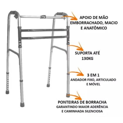 Imagem de Andador Idoso Adulto Alumínio Articulado 130Kg Hidrolight