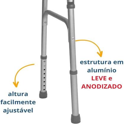Imagem de Andador Idoso Adulto Articulado Fixo Dobrável em Alumínio 3 Barras Resistente