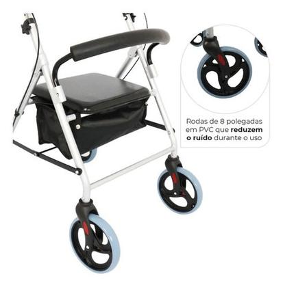 Imagem de Andador Idoso Adulto Dobrável C/ 4 Rodas Freio Assento Cesto