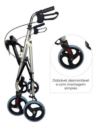 Imagem de Andador Idoso Adulto Dobrável C/ 4 Rodas Freio Assento Cesto