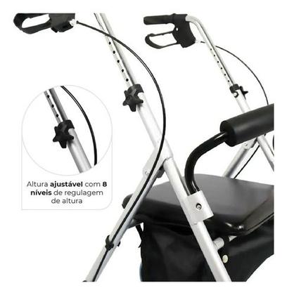 Imagem de Andador Idoso Adulto Dobrável C/ 4 Rodas Freio Assento Cesto