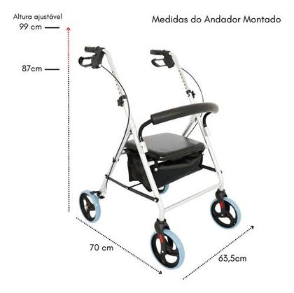 Imagem de Andador Idoso Adulto Dobrável C/ 4 Rodas Freio Assento Cesto
