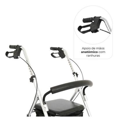 Imagem de Andador Idoso Adulto Dobrável C/ 4 Rodas Freio Assento Cesto
