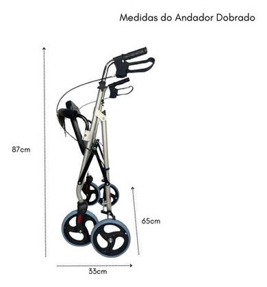 Imagem de Andador Idoso Adulto Dobrável C/ 4 Rodas Freio Assento Cesto