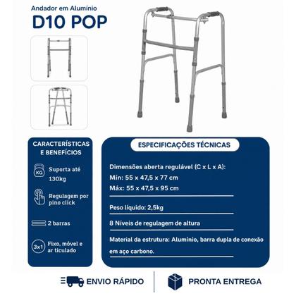 Imagem de Andador Idoso Articulado Alumínio D10 POP até 130kg Ajustável Ortopédico Dellamed