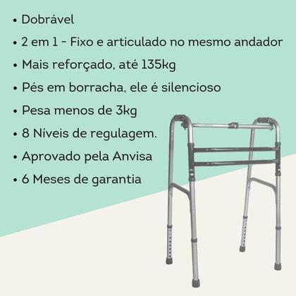 Imagem de Andador Idoso Dobrável 3 Barras Articulado Alumínio SC300 Ortopédico Hidrolight