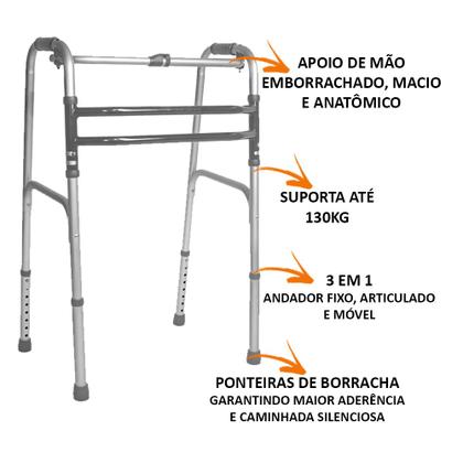 Imagem de Andador Idoso Dobrável Até 130kg Com 3 Barras Fixas De Apoio