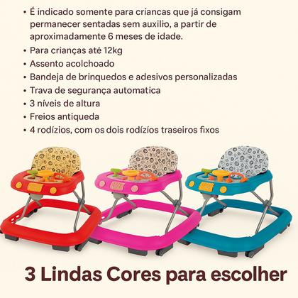 Imagem de Andador Infantil Menina Safari Rosa II Bebe Antiqueda Roda