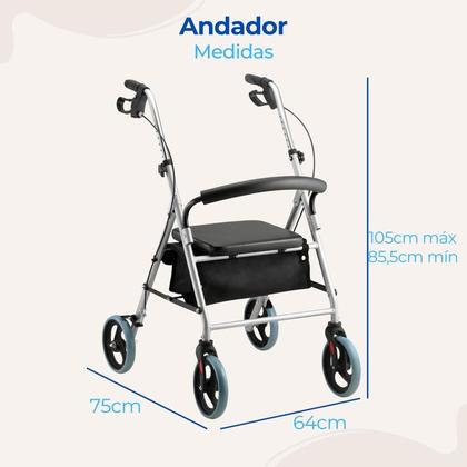 Imagem de Andador Ortopédico D12 Dobrável Dellamed Para Idoso Em Aço Com 4 Rodas Assento e Freio
