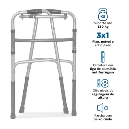 Imagem de Andador Ortopédico Dobrável Fixo Regulagem Alumínio Para Idoso