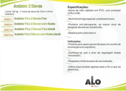 Imagem de Andador para Caminhada Apoio Adulto Idoso Reabilitação Dobrável 2 Barras Fixas em Alumínio