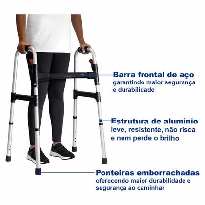 Imagem de Andador Para Idoso Adulto Dobrável Mercur 130kg + Sacola De Transporte