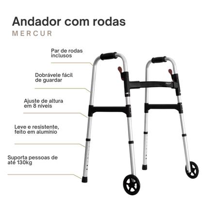 Imagem de Andador para Idoso com Rodas Adulto Ortopédico Geriátrico Desmontável Dobrável - Mercur