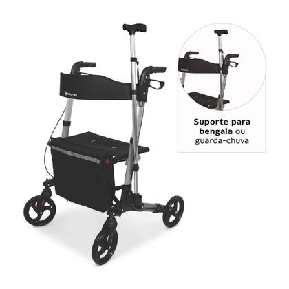 Imagem de  Andador para Idoso Dobrável com 4 Rodas Alumínio com Assento Bolsa Freio Dellamed D14