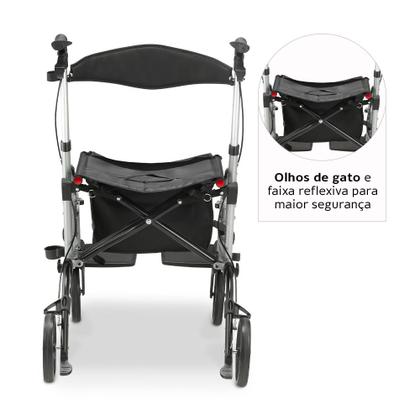 Imagem de  Andador para Idoso Dobrável com 4 Rodas Alumínio com Assento Bolsa Freio Dellamed D14