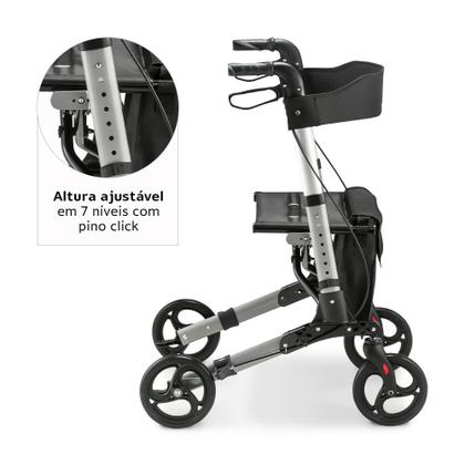 Imagem de  Andador para Idoso Dobrável com 4 Rodas Alumínio com Assento Bolsa Freio Dellamed D14