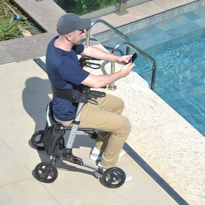 Imagem de  Andador para Idoso Dobrável com 4 Rodas Alumínio com Assento Bolsa Freio Dellamed D14