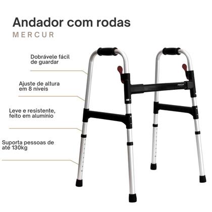 Imagem de Andador para Idoso Fixo Adulto Ortopédico Dobrável Alumínio Ajustável Mercur