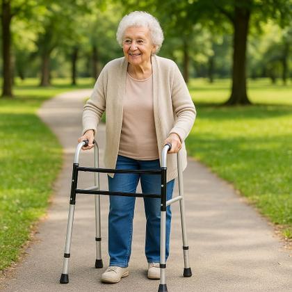 Imagem de Andador RETO Para Idoso Adulto Dobrável Em Alumínio Fixo Até100k