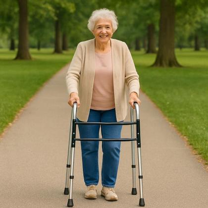 Imagem de Andador RETO Para Idoso Adulto Dobrável Em Alumínio Fixo Até100k