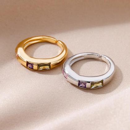 Imagem de Anéis de Aço Inoxidável com Pedra Irregular Prateada para Mulheres - Alianças de Noivado e Casamento