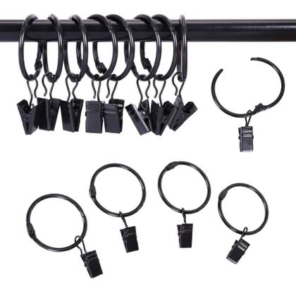 Imagem de Anéis de cortina Ginbel Direct, pacote de 40, 5 cm com clipes de metal preto