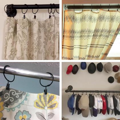 Imagem de Anéis de cortina Ginbel Direct, pacote de 40, 5 cm com clipes de metal preto