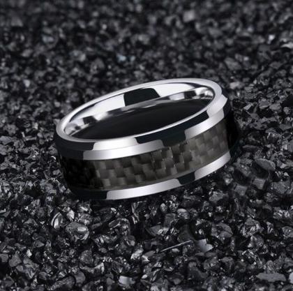 Imagem de Anel Aço Inox com Fibra De Carbono Preto