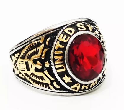 Imagem de Anel Aço Inox Exército ou Anel Caveiras com Pedra de Zircônia