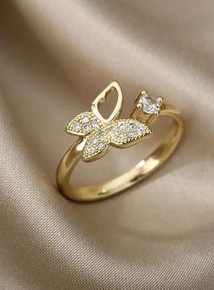 Imagem de Anel ajustável feminino borboleta - banhado a ouro 18k