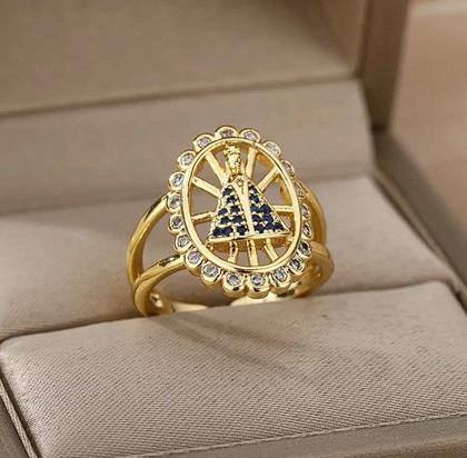 Imagem de Anel ajustável nossa senhora feminino - banhado a ouro 18k