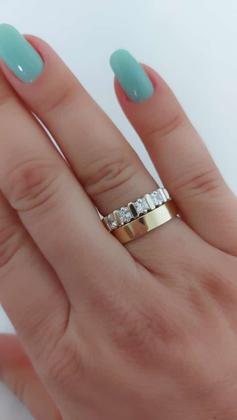 Imagem de Anel Aparador Meia Aliança Prata 925 e Aplique em Ouro 14 K