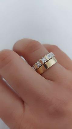 Imagem de Anel Aparador Meia Aliança Prata 925 e Aplique em Ouro 14 K