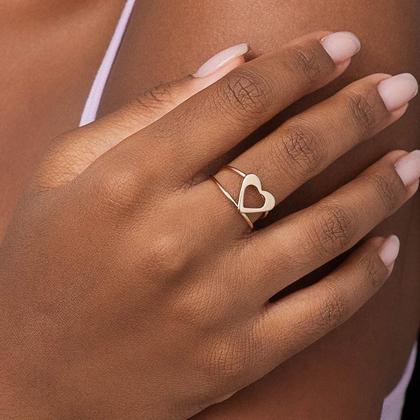 Imagem de Anel aro duplo coração vazado banhado a ouro Rommanel 513466