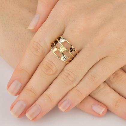 Imagem de Anel Aros e Corações em Três Cores Folheado a Ouro 18k