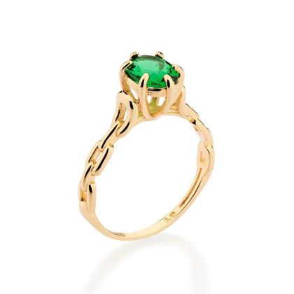 Imagem de Anel  banhado ouro 3x 24k 18k e 22k  feminino solitário corrente com pedra cristal oval verde rommanel 513457