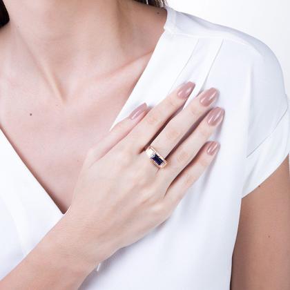 Imagem de Anel  banhado ouro 3x 24k 18k e 22k  masculino formatura rommanel 18k com pedra cristal retangular 512478